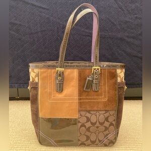Coach Brown & Purple Signature C Patchwork Shoulder Bag